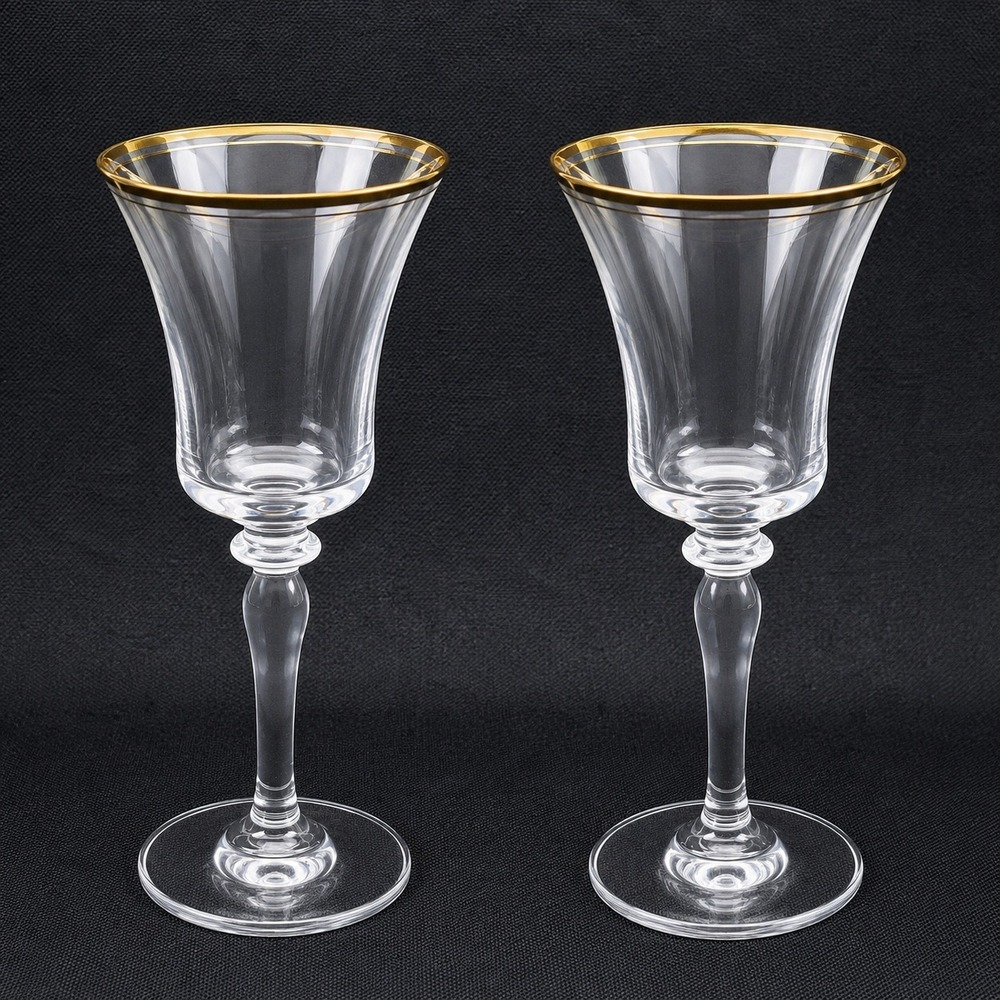 Mikasa Jamestown handblown Wine Glasses Gold Rim Flared Tulip Baluster Stem 2pc